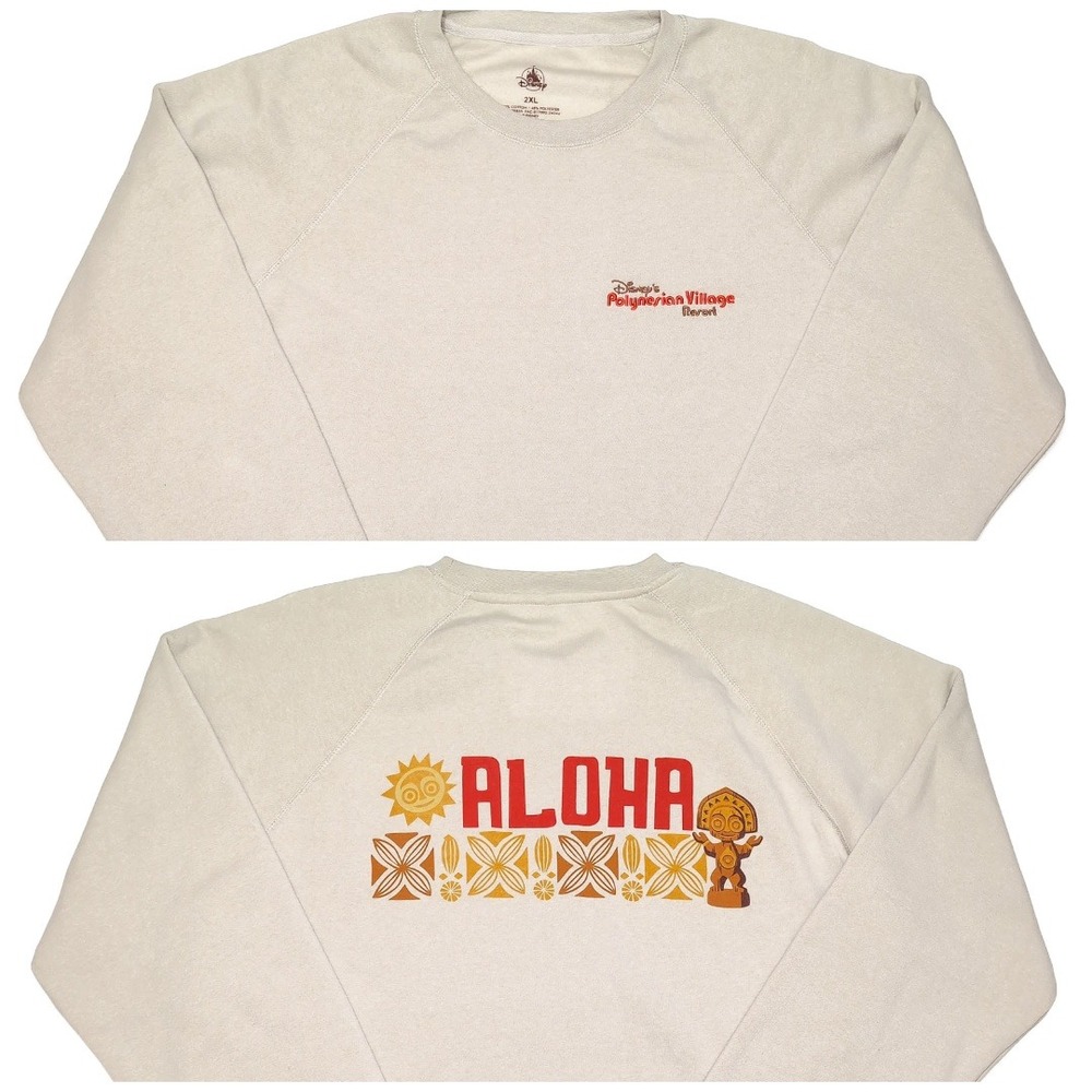 Disney Polynesian Village Resort Sweatshirt Mens XXL 2XL Beige Aloha Tiki